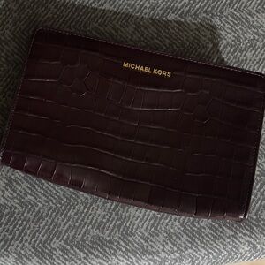 Michael Kors Burgundy Croc-Embossed Clutch
